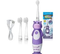 Brush-Baby WildOnes - Cepillo de dientes eléctrico recargable para niños, 1 mango, 3 cabezales, cable de carga USB, para edades 0-10 (hipopótamo)