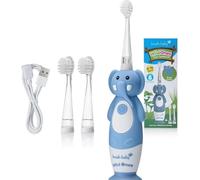 Brush-Baby WildOnes Cepillo de dientes eléctrico recargable para niños, elefante, 1 mango, 3 cabezales, cable de carga USB, para edades 0-10 (elefante)