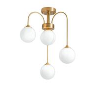 Brushed Brass Chandelier 4-Lights White Glass Globe Shades Pendant Light Dining Room Kitchen Island Ceiling Lighting Fixture