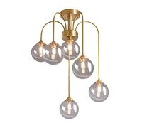 Brushed Brass Chandelier 6-Lights Clear Glass Globe Shades Pendant Light Dining Room Kitchen Island Ceiling Lighting Fixture