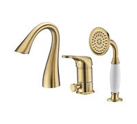 Brushed el Classic - Juego de grifos para bañera de 3 agujeros con cabezal de ducha de mano y diseño de cuello de cisne para mejorar el baño