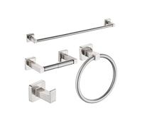 Brushed el - Juego de 4 piezas de accesorios de baño montados en la pared, toallero de papel higiénico, anillo de toalla y gancho para bata, accesorios de baño de aleación de zinc inoxidable (61 cm)
