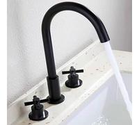 Brushed Gold Antique Split Basin Faucet Double Handle Three-Hole All-Copper Cross Put washbasin countertop Faucet, Matte Black