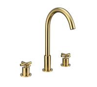 Brushed Gold Antique Split Basin Faucet Double Handle Three-Hole Full Copper Cross Handle washbasin countertop Faucet, Brushed Gold