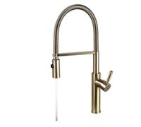 Brushed Gold Kitchen Faucets Brass Mixer For Kitchen Sink Single Lever Pull Out Spring Spout Tap Hot Cold Water 1036(1036BN)