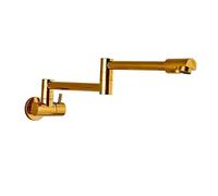 Brushed Gold Pot Filler Faucet - Folding Double Joint Spout Swing Arm Wall-Mounted Brass Kitchen Sink Tap with Two Handles Stretchable & Space-Saving Design (Brushed B)