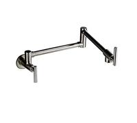 Brushed Gold Pot Filler Faucet - Folding Double Joint Spout Swing Arm Wall-Mounted Brass Kitchen Sink Tap with Two Handles Stretchable & Space-Saving Design (Brushed B)