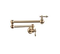 Brushed Gold Pot Filler Faucet - Folding Double Joint Spout Swing Arm Wall-Mounted Brass Kitchen Sink Tap with Two Handles Stretchable & Space-Saving Design (Brushed B)