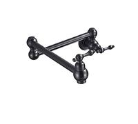 Brushed Gold Pot Filler Faucet - Folding Double Joint Spout Swing Arm Wall-Mounted Brass Kitchen Sink Tap with Two Handles Stretchable & Space-Saving Design (Brushed B)