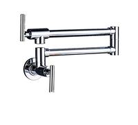 Brushed Gold Pot Filler Faucet - Folding Double Joint Spout Swing Arm Wall-Mounted Brass Kitchen Sink Tap with Two Handles Stretchable & Space-Saving Design (Brushed B)