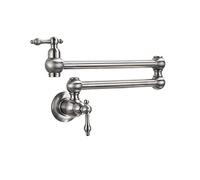 Brushed Gold Pot Filler Faucet - Folding Double Joint Spout Swing Arm Wall-Mounted Brass Kitchen Sink Tap with Two Handles Stretchable & Space-Saving Design (Brushed B)