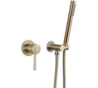Brushed Golden Brass Bathroom Shower Set Wall Mounted Cold and Hot Water Mixer Faucet with Handheld Shower Head Shower Faucet Set, Gold