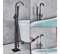 Brushed Nickel/Black/Chrome Brass Bathtub Faucet Hot and Cold Water Mixer Tap with Hand Shower 2-Function Floor Mounted-Black Bronze,
