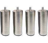 Brushed Stainless Steel Furniture Legs - 4pcs M10 Threaded 17.4cm (6.9in) Non-Slip Pads for Metal Beds Cabinets Glass Tables - Ideal for Kitchen & Bathroom Use