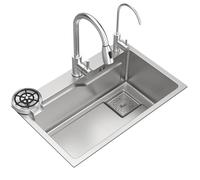 Brushed Stainless Steel Kitchen Sink with Chopping Board Single Bowl 60x45cm 3-Hole Design Durable Modern Style Home And Commercial Use