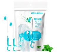 Brushee la evolución del cuidado oral | 3-en-1 herramienta (pre-pegado de mini-brush + floss + elige) | envuelta individualmente |cepillos de dientes de viaje previamente empastado -(paquete de 24)