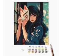 Brushme Pintura por números anime Kitsune DIY pintura 40 x 50 cm lienzo sin marco kit de bricolaje para fanáticos del anime pinturas acrílicas pinceles decoración de pared