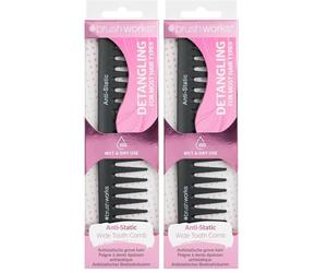 Brushworks Antiestático Ancho Diente Peine 70 g (Paquete de 2)