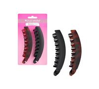 Brushworks Banana Hair Clips 2 Pack - Matte Black & Tortoiseshell Retro Banana Clips for Strong Hold, Comfortable, Crease-Free Styling & Everyday Updos, Long & Thick Hair