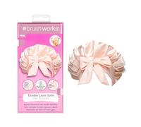 Brushworks Double Layer Satin Hair Bonnet (Ballet Pink) - Silky Sleep Cap with Stretchy Tie Ribbon Band for Frizz-Free, Smooth Hair - Prevents Breakage, Protects Curls and Retains Moisture