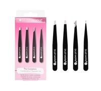 Brushworks Juego de Pinzas HD de 4 Piezas, Acero Inoxidable, Negro
