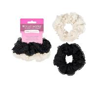Brushworks Lace Scrunchies - 2 Pack of Black & White Hair Accessories, Soft, Gentle Hair Ties for Elegant Everyday & Evening Hairstyles