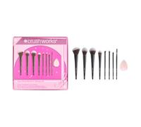 Brushworks Luxe Blend Brush & Sponge Set - Everyday Makeup Essentials, 8 Brushes & 1 Complexion Blending Sponge, Face & Eye Makeup Brushes, Super Soft Synthetic Bristles, Perfect Beginner & Gift Set