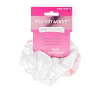 Brushworks Pink & White Satin Scrunchies (Pack of 4)