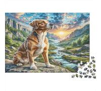 Brussels Griffon Rompecabezas de Papel Grueso Perro en el Acantilado Rocoso con Arroyo, Regalo de Amigo Invisible Relajante para Adultos Mayores 52x38cm/1000 Piezas