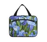 Brussels Iris Pseudacorus Beauty Flowers Blue Hanging Travel Cosmetic Bags with Hook, Designer Essentials Bags for toiletries for Travelers Travel Bag for Makeup L