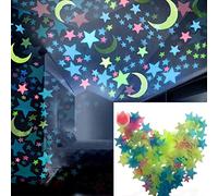 Brussels08 - 100 Pegatinas 3D Que Brillan en la Oscuridad Estrellas y Luna Fluorescentes para Pared de Pared Brillantes Adhesivos murales para niños, dormitorios, Paredes de Techo de Cielo Estrellado