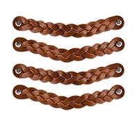 Brute Strength - Asas de cuero para muebles - Trenzado - Coñac - 4 piezas - 20 x 2,5 cm - Asa de armario, Asa de puerta - Asas de cuero, para cocina, baño, armarios, tocador, madera