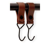 Brute Strength - Gancho multifunción con trabilla de piel - Cognac - 2 x - Gancho para ropa, de piel