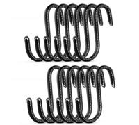Brute Strength - Ganchos en forma de S envueltos en cuero de grano completo - 12 piezas - Negro - Ganchos de metal de 10 cm de acero inoxidable para colgar en la cocina, el taller, el baño