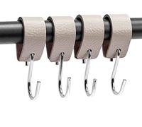 Brute Strength - Ganchos en forma de S multifuncionales de cuero - Gris claro - 4 piezas - Gancho para abrigos - para cocina, baño, dormitorio y oficina