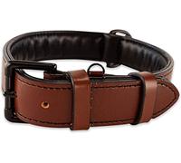 Brute Strength - Lujoso Collar de Cuero para Perros - Marrón con Costuras Negras - XXL - (66-73) x 3,5 cm