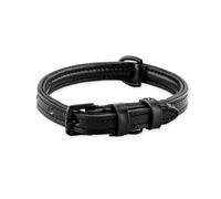 Brute Strength - Lujoso Collar de Cuero para Perros - Negro con Costuras Negras - S - (26-33 cm) x 1,5cm