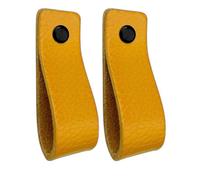 Brute Strength - Tirador de cuero para muebles - Amarillo ocre - 2 unidades - 16,5 x 2,5 cm - Asa de armario, Asa de puerta - Asas de cuero, para cocina, baño, armarios, vestidor, madera