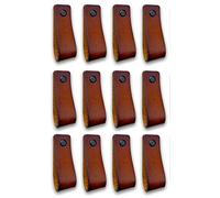 Brute Strength - Tirador de cuero para muebles - Coñac - 24 piezas - 16,5 x 2,5 cm - Asa de armario, Asa de puerta - Asas de cuero, para cocina, baño, armarios, vestidor, madera