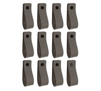 Brute Strength - Tirador de cuero para muebles - Gris oscuro - 12 piezas - 16,5 x 2,5 cm - Asa de armario, Asa de puerta - Asas de cuero, para cocina, baño, armarios, vestidor, madera