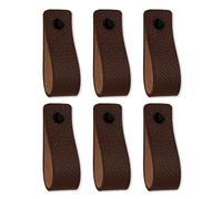 Brute Strength - Tirador de cuero para muebles - Marrón - 6 piezas - 16,5 x 2,5 cm - Asa de armario, Asa de puerta - Asas de cuero, para cocina, baño, armarios, tocador, madera
