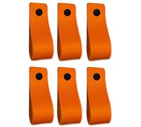 Brute Strength - Tirador de cuero para muebles - Naranja - 6 piezas - 16,5 x 2,5 cm - Asa de armario, Asa de puerta - Asas de cuero, para cocina, baño, armarios, tocador, madera