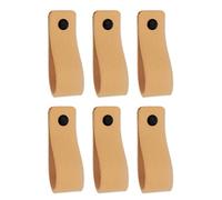 Brute Strength - Tirador de cuero para muebles - Natural - 6 piezas - 16,5 x 2,5 cm - Asa de armario, Asa de puerta - Asas de cuero, para cocina, baño, armarios, tocador, madera