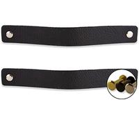 Brute Strength - Tirador de cuero para muebles - Negro - 2 piezas - 20 x 2,5 cm - Asa de armario, Asa de puerta - Asas de cuero, para cocina, baño, armarios, tocador, madera