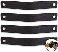 Brute Strength - Tirador de cuero para muebles - Negro - 4 piezas - 20 x 2,5 cm - Asa de armario, Asa de puerta - Asas de cuero, para cocina, baño, armarios, tocador, madera