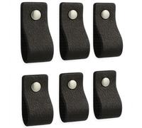 Brute Strength - Tirador de cuero para muebles - Negro - 6 piezas - 12,5 x 2,5 cm - Asa de armario, Asa de puerta - Asas de cuero, para cocina, baño, armarios, tocador, madera