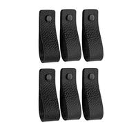 Brute Strength - Tirador de cuero para muebles - Negro - 6 piezas - 16,5 x 2,5 cm - Asa de armario, Asa de puerta - Asas de cuero, para cocina, baño, armarios, tocador, madera