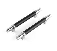 Brute Strength - Tiradores para muebles - Acero y cuero de grano completo - Plata y negro - 12 piezas - 192 mm - 128 mm - Tirador de gabinete, tirador de puerta para cocina, baño, armarios