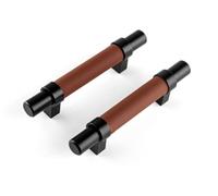 Brute Strength - Tiradores para muebles - Cuero plena flor y acero - Negro y marrón - 12 piezas - 127 mm - 76 mm - Tirador de armario, tirador de puerta para cocina, baño, armarios, cómoda