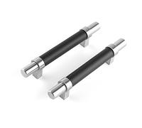 Brute Strength - Tiradores para muebles - Cuero plena flor y acero - Plata y negro - 4 piezas - 150 mm - 96 mm - Tirador de armario, tirador de puerta para cocina, baño, armarios, cómoda